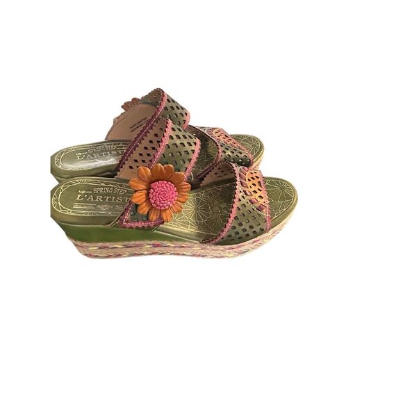 L’ Artiste By Spring Step Virgie Floral Platform Sandals Green/ Pink Size 41-  9 - Picture 1 of 15